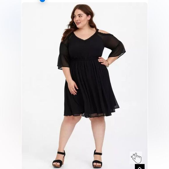 Torrid 0 large Black Chiffon Cold Shoulder Skater Dress - Picture 1 of 15